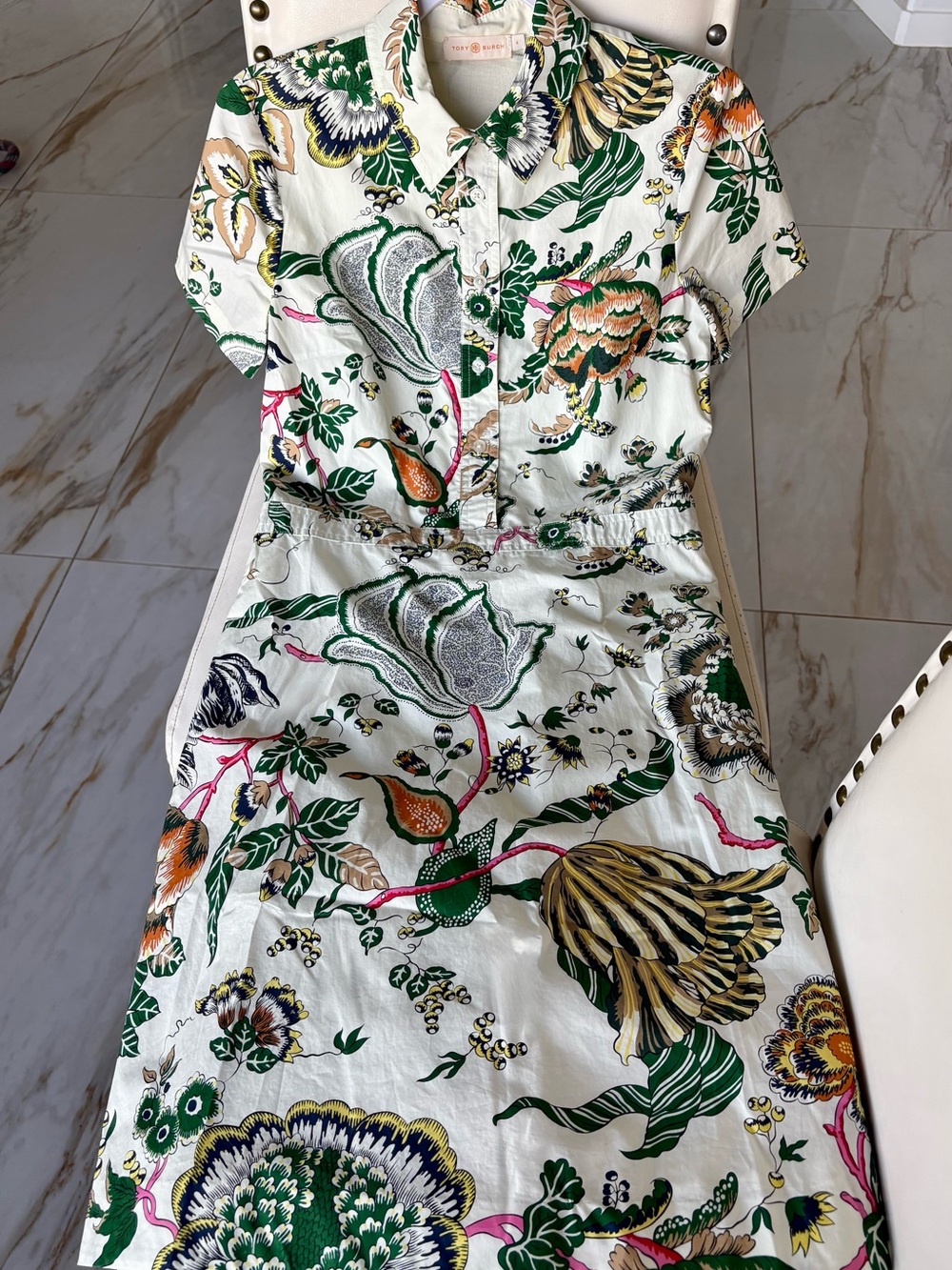 NEW Tory Burch Happy Times Port Shirt MIDI Dress Sz4 Retails $348 Floral Green - Picture 7 of 8
